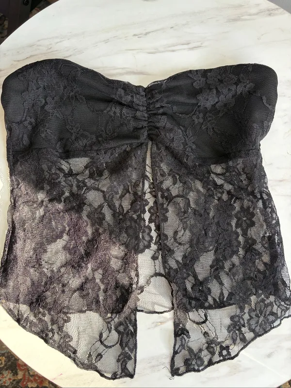Edikted Black Lace Strapless Bandeau Top Pink Logo Size S - Image 5