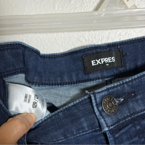 Express Denim High Rise Dark Blue Streetwear Women's Skinny Jeans size‎ 12R - Image 2