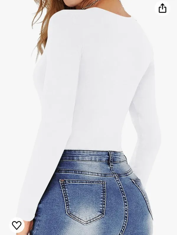 MANGOPOP Women's Crew Neck Long Sleeve Bodysuit T Shirts Basic Tops - Image 3