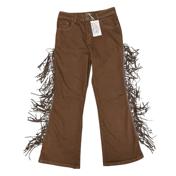 NEW Oyrosy Vintage Western Fringe Flared Jeans Brown Small - Image 4