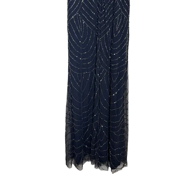 Adrianna Papell Navy Blue Sleeveless Blouson Beaded Cocktail Formal Gown Size 6 - Image 8