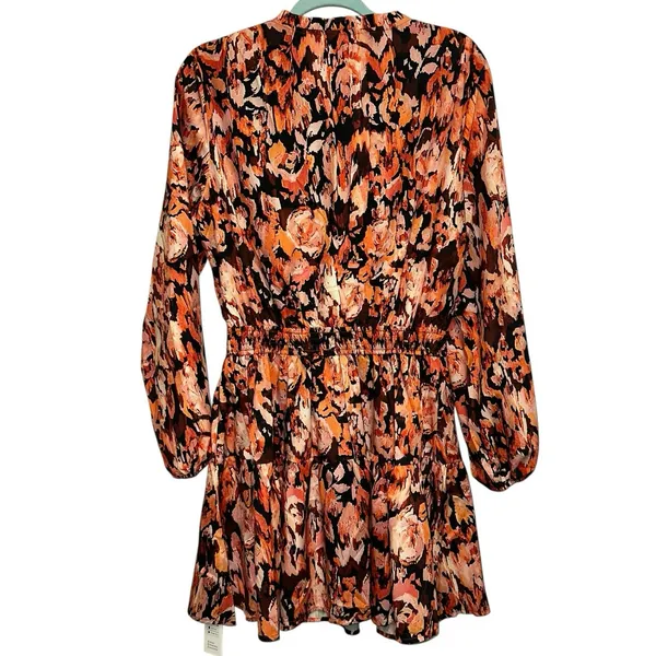 Cupshe Floral Mini Dress Large NWT Long Sleeve Smocked Waist Boho Dress‎ - Image 3