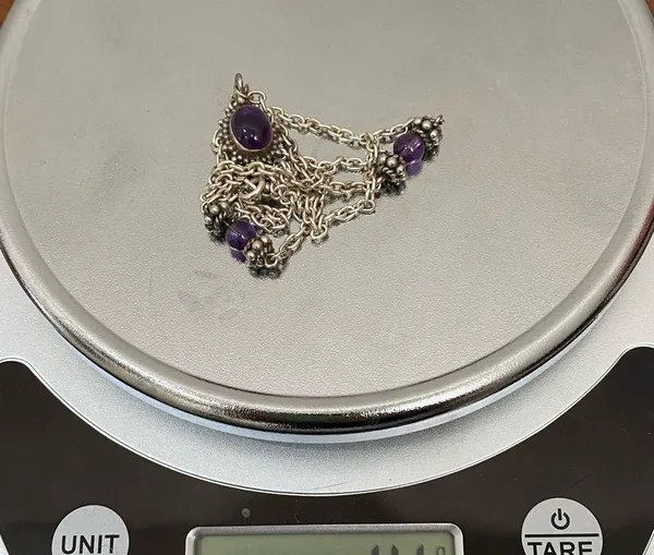 Vintage Handcrafted 925 Sterling Silver Amethyst Cabochon Pendant 18” Necklace - Image 10