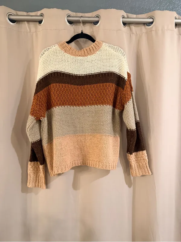 Daytrip Striped Crewneck Sweater in Cream, Tan & Brown - Image 2