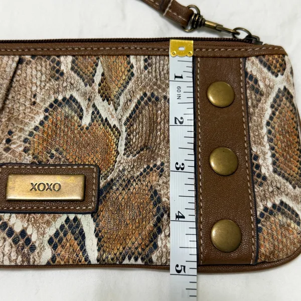 XOXO Snakeskin Print Wristlet Clutch Brown‎ Faux Leather Studded Bag Y2K - Image 11