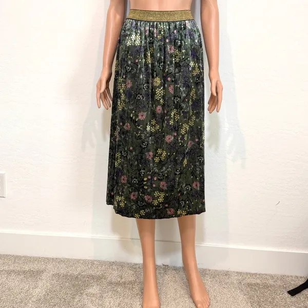 ModCloth XL floral velvet pleated midi swing skirt SK2 3642 - Image 6