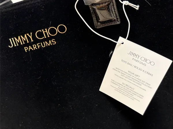 Jimmy Choo Parfums tote black velvet body glossy glitter-accented base &straps - Image 14