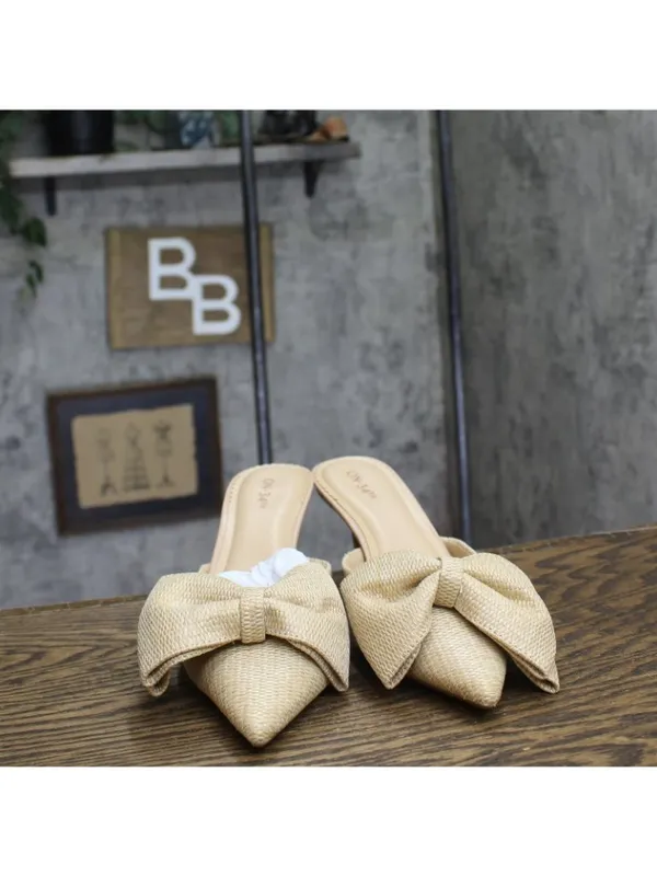 NWT On 34th Alaynaa Pointed-Toe Bow Mule Pumps 10022665500 Natural Brown 10M - Image 8