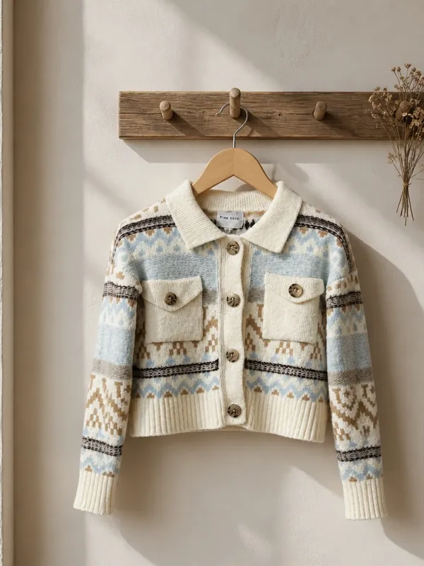 Pink Rose Cream & Light Blue Fair Isle Button-Up Cardigan - Image 2