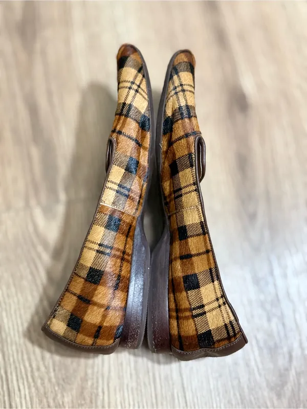 ANTONIO MELANI Larrah Plaid Calf Hair Loafers 9M Brown Tan Leather Flats‎ - Image 5