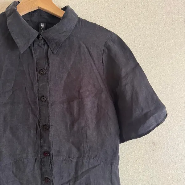 Zara Black Short Sleeve Button Down Collared Mini Shirt Dress Size Medium - Image 4