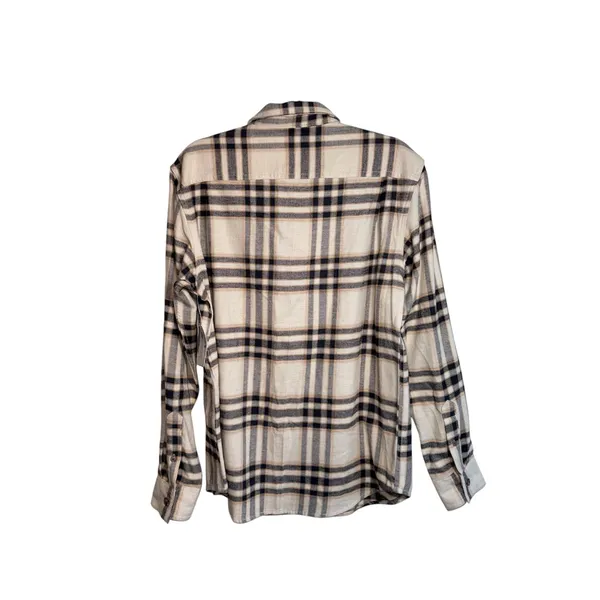 Old Navy Double Brushed Flannel Boyfriend Shirt Cream Black Plaid NWT - Image 6
