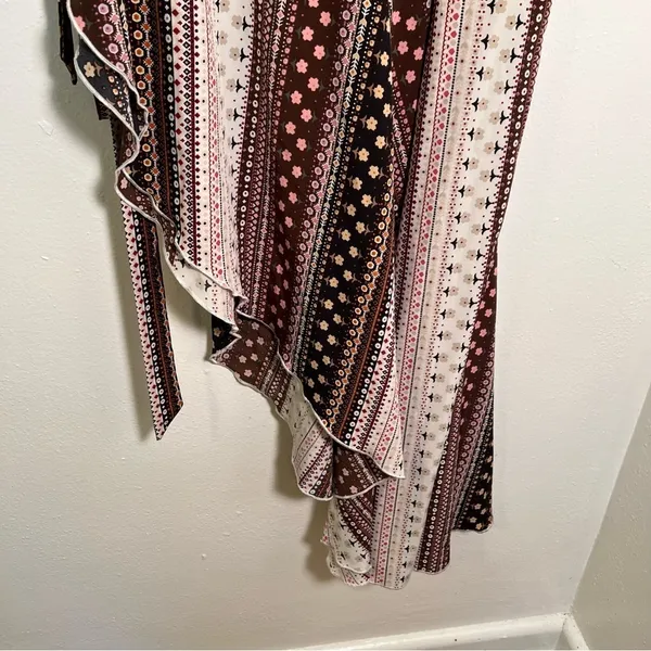 Women's True Wrap Maxi Skirt White Black Brown Pink Floral Geometric Boho Gypsy - Image 10