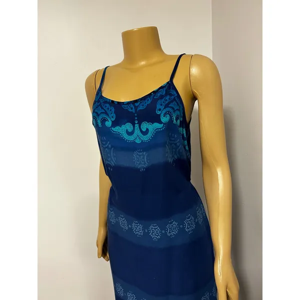California Concepts Blue Ombre Paisley Boho Midi Dress Spaghetti Strap Tie Back - Image 2