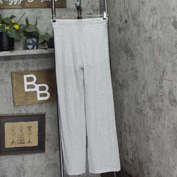 NWT Wild Fable Womens Mid-Rise Wide Leg Holiday Sequin Pants 91904442 Gray S - Image 3
