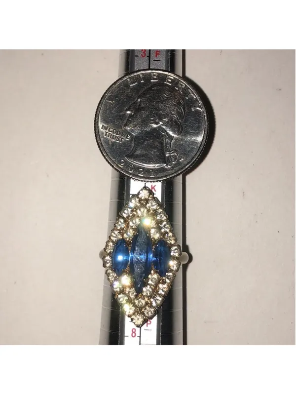 Gold Tone Blue Marquise Crystal Statement Ring - Image 4