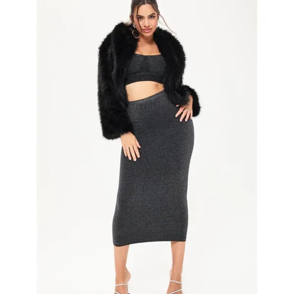 Fabletics Yitty Convertible Sculpting Luxe Glitter Shapewear‎ Midi Dress M Black Silver - Image 7