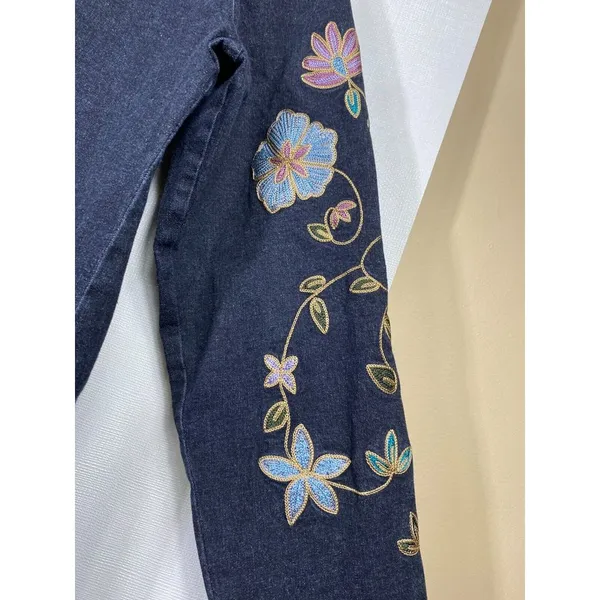 Vtg Maggie Sweet‎ Jean Blazer Jacket Women M Black Floral Embroidered Sequin Art - Image 8