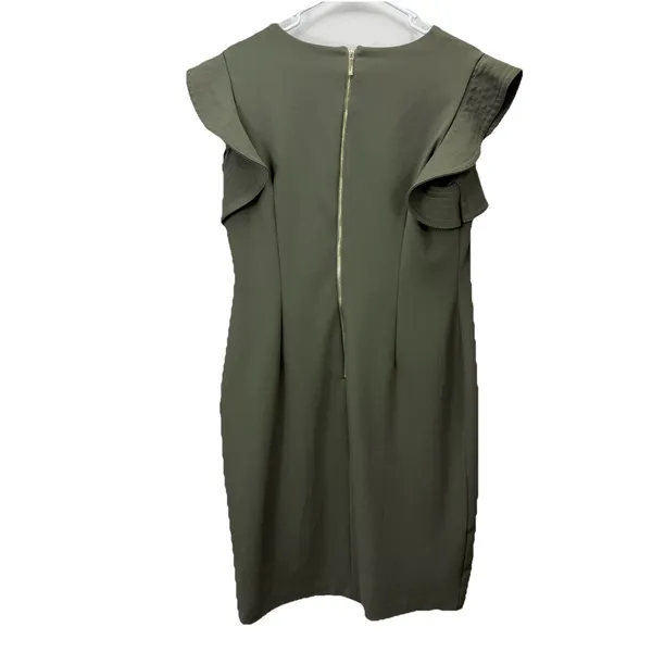 Calvin‎ Klein Army Green Ruffle Stretch Crepe Sheath Dress Size 14 - Image 6