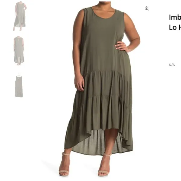 West Kei Women's Plus Size 1X Gauzy Hi-Lo Hem Dress Olive Green Sleeveless - Image 4