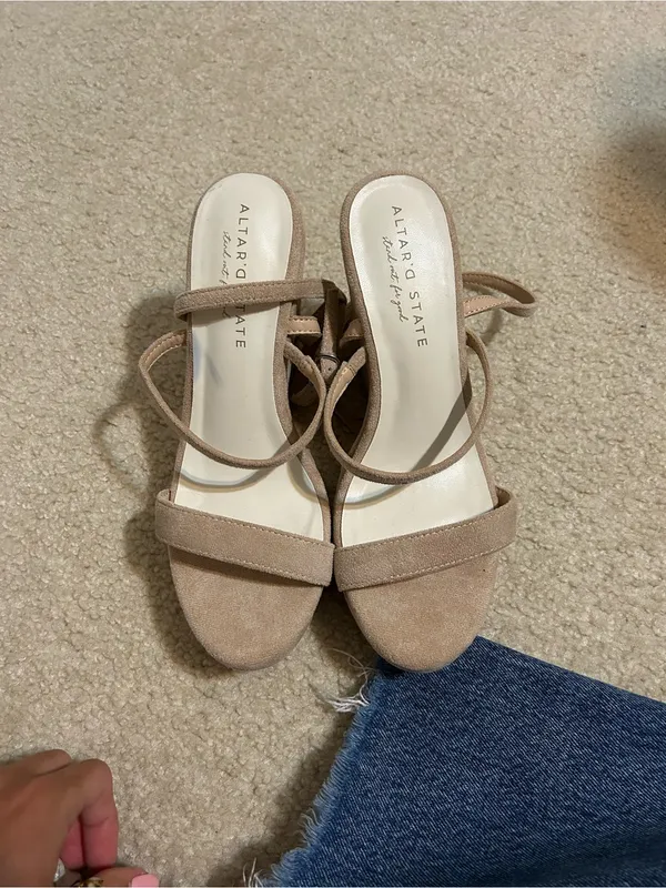 Altar’d State Tan Suede Wedge Sandals with Ankle Strap - Image 2