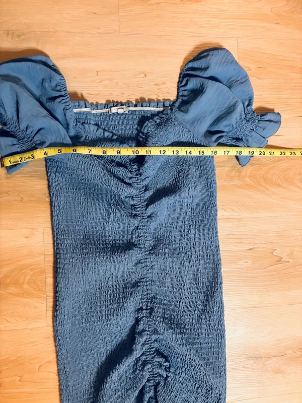 Blue Smocked Puff Sleeve Mini Dress | Cottagecore Coquette AestheticThe Keyword Heavy: XL Blue Denim-Look Ruched Bodycon Dress |p - Image 4