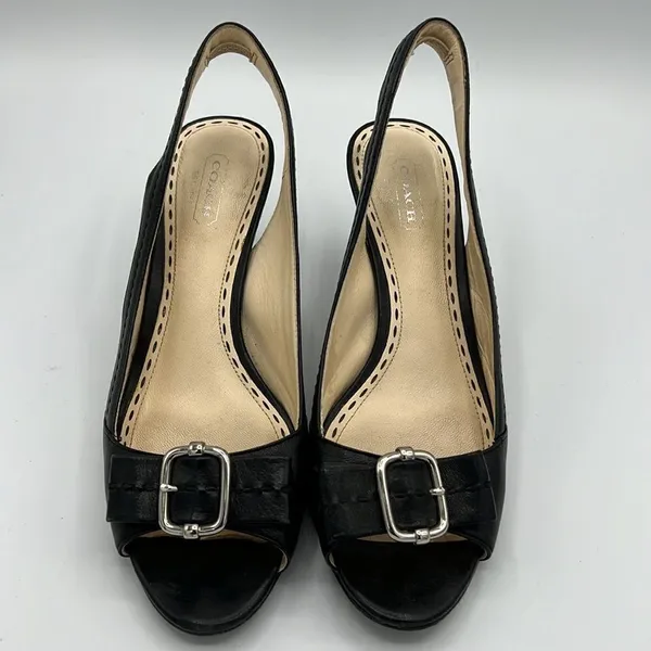 Coach Miranda Open Toe Slingbacks - Black -  Size 8B‎ B37 - Image 3