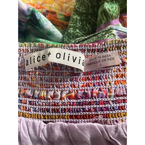Alice and Olivia Multi Color Tiered Floral Patchwork Mini Skirt Smocked Waist - Image 10