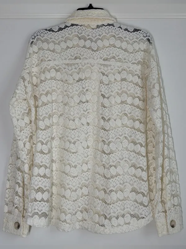 Mystree Lace Jacket Top Ivory Scalloped Button Down Size Medium NWT - Image 6