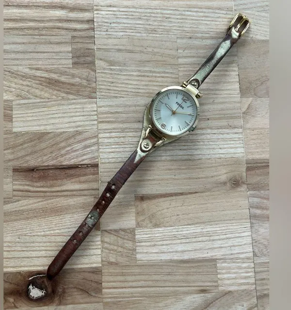 Fossil Georgia Ladies Watch Genuine Leather Strap Gold Dial Case New Battery - Image 6