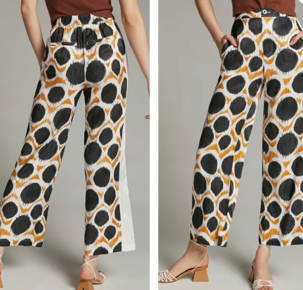 Anthropologie x Maeve Wellesley Wide Leg Printed Satin Pants - Brown/Black/White - Image 3