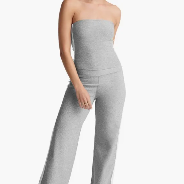 NWT Beyond Yoga Spacedye Line Up Strapless Cropped Top Silver White Stripe S - Image 4