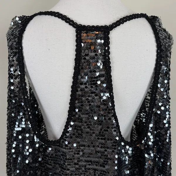 Free People Black Sequin Open Back Flowy Blouse Size‎ Medium - Image 6