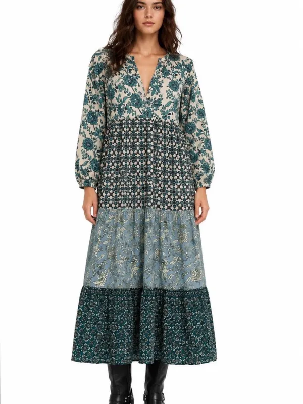 Zara Blue Patchwork Print Maxi Dress – Size Small - Image 2