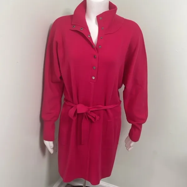 ANTHROPOLOGIE Daily Practice Polo Knit Mini Tunic Dress Hot Pink Small NEW - Image 6
