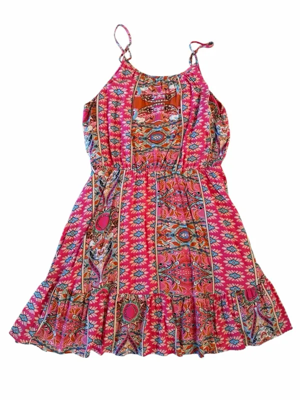 Boho Pink Paisley Tiered Mini Dress // Vibrant Summer Solstice Vibe M - Image 2