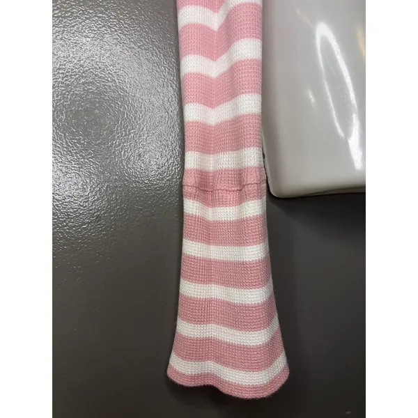 OFFLINE By Aerie Shirt Womens Medium Pink Stripe Henley Cropped Long Sleeve - Image 3