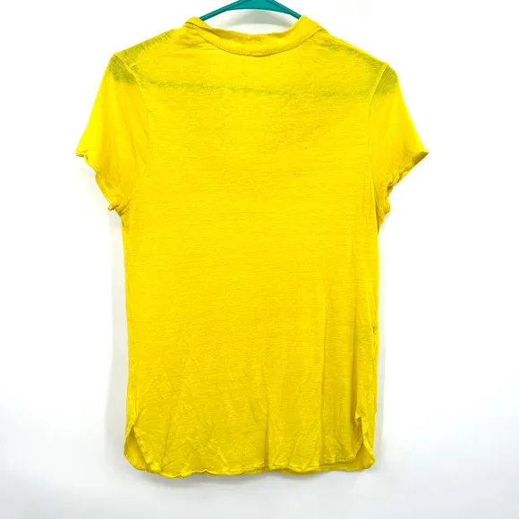Lacoste size 38 made in Morrocco‎ bright yellow mock neck tee linen blend - Image 2