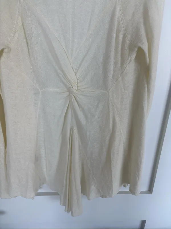 Anthropologie Angel of the North Ivory Linen Blend Open Cardigan Twist Back-S - Image 8
