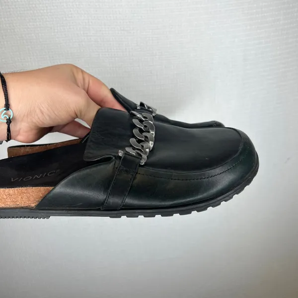 Vionic Georgie Black Leather Chain Mule Loafer Shoes Womens 9.5 Lug Sole AD47 - Image 4