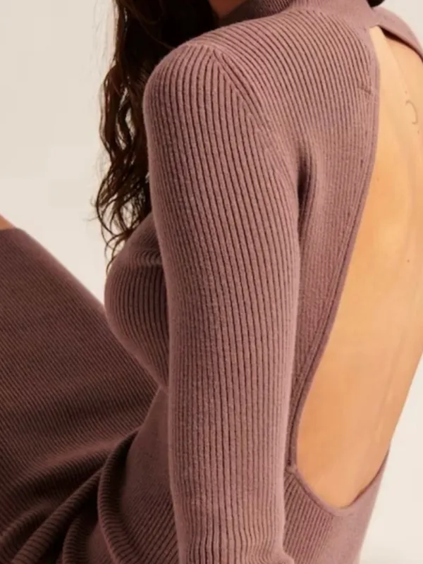 Abercrombie & Fitch Mauve Ribbed Open-Back Midi Dress - Image 3