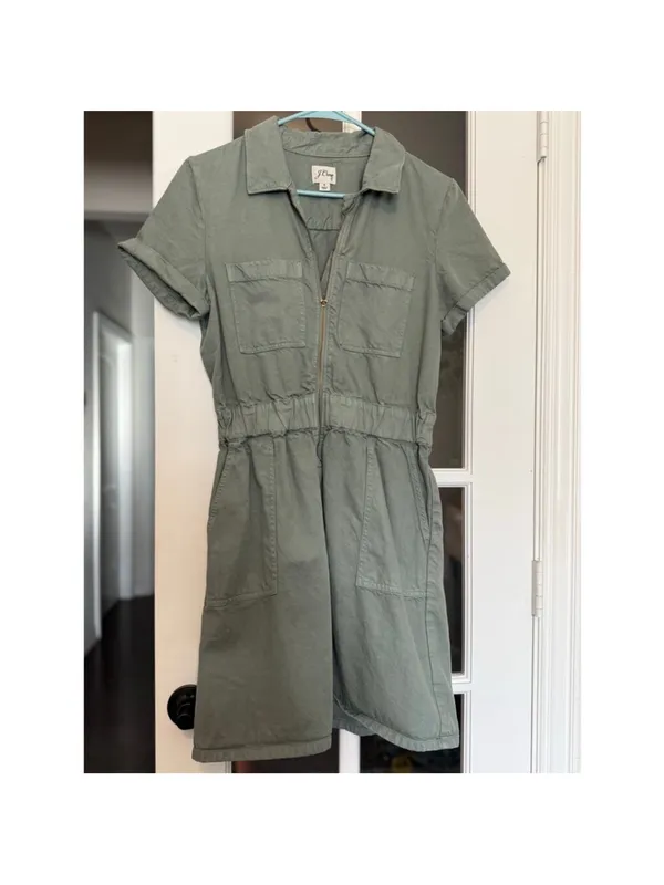 J.Crew Utility Shirt Dress‎ Size 8 Green Zip Front - Image 4