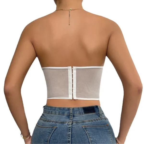 SHEIN White Lace Floral Corset Bustier Strapless Top Size Small Sheer Boned - Image 5