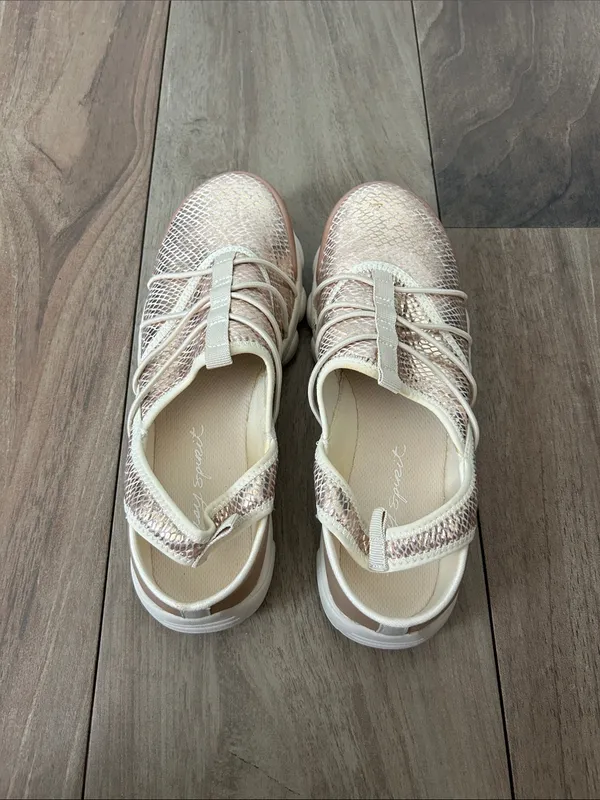 Women's Rose Gold Slip-On Sling Back Metallic Snake Print Athletic Sneakers - Image 4