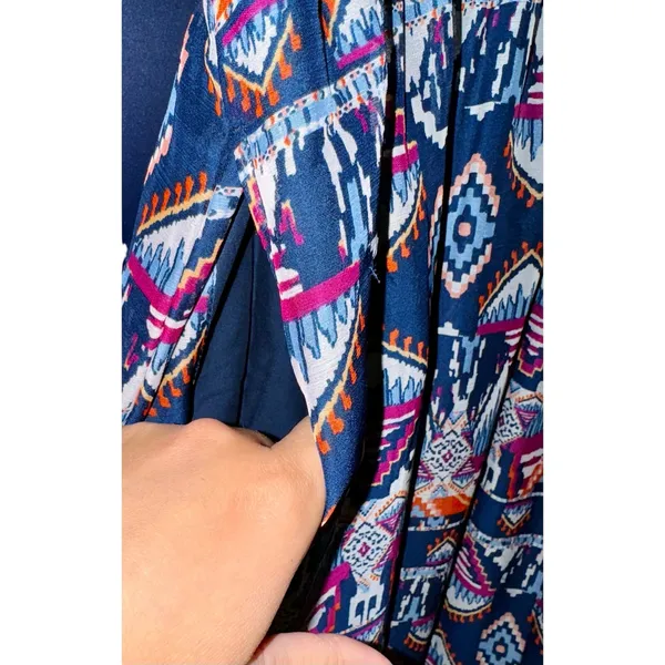 Old Navy A-Line Southwestern Midi Dress Tiered Womens Sz L Bubble Sleeve Smocked - Image 9