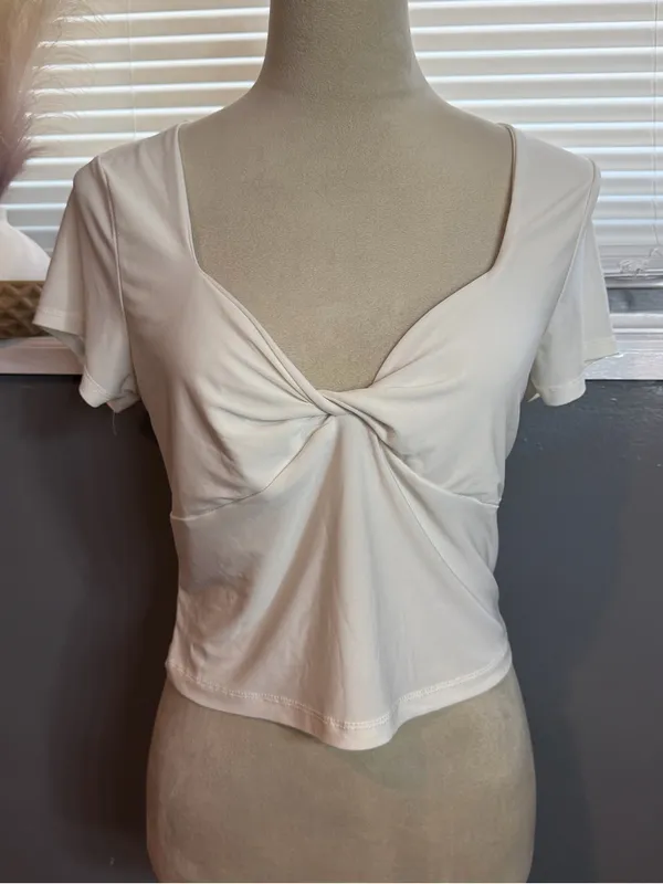 Haute Monde White Twist Front Sweetheart Neck Top Size L Y2K - Image 4