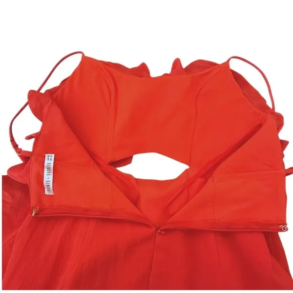 Red Ruffle Mini Dress Cutout Tie Front Size M Party Flirty Bachelorette Cocktail - Image 10