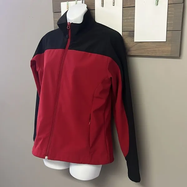 Land’s End Women’s Black Red Gray Zip-up Jacket w/ Mock Neck Pockets-Small (6-8) - Image 2