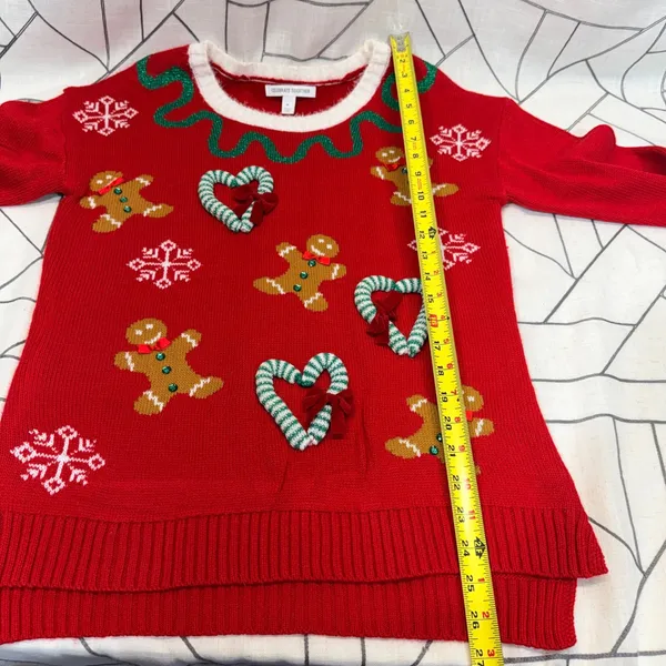 Celebrate Together Ugly Christmas Sweater‎ M Red Gingerbread Candy Cane Glitter - Image 5