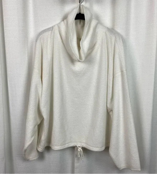 Aerie White Snowed In Fleece Mock Neck Pullover Sz.XL - Image 2